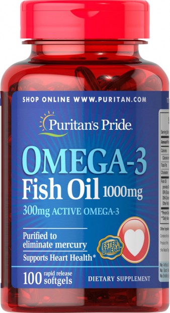 Omega-3 Fish Oil 1000 mg (300 mg Active Omega-3) 100 Softgels EXP 5-2024