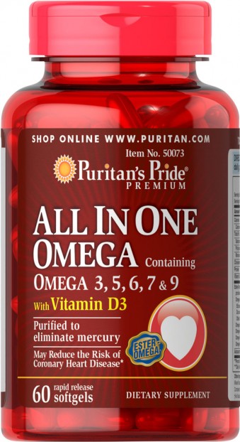 All in One Omega 3,5,6,7,9 + Vitamin D3 60 Softgels
