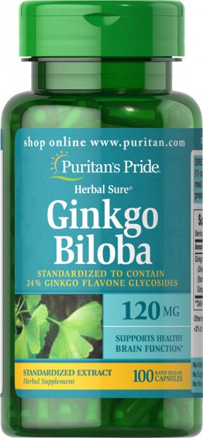Ginkgo Biloba Standardized Extract 120 mg-100 Capsules