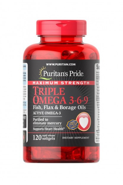 Maximum Strength Triple Omega 3-6-9 Fish, Flax & Borage Oils 120 softgels