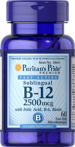 Vitamin B-12 2500 mcg Sublingual with Folic Acid, Vitamin B-6 and Biotin 60 Microlozenges