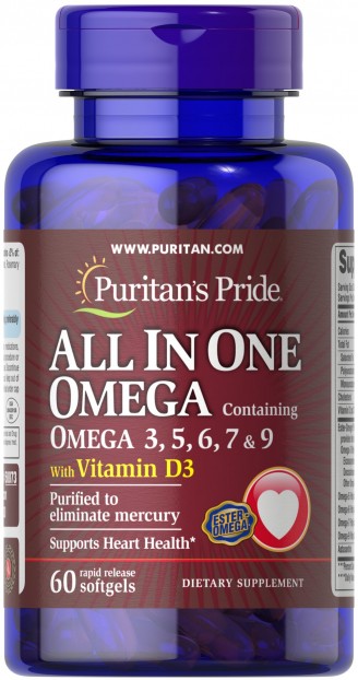 All in One Omega 3,5,6,7,9 + Vitamin D3 60 Softgels